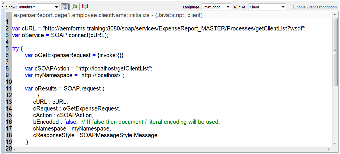 The AEM Forms Designer Script Editor