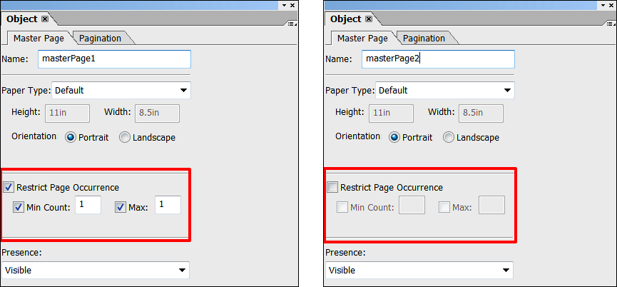 master page properties in Adobe AEM Forms Designer