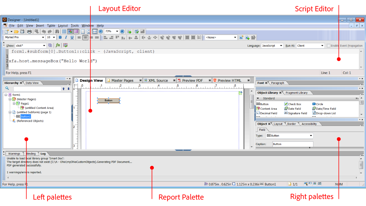 The AEM Forms Designer Workspace
