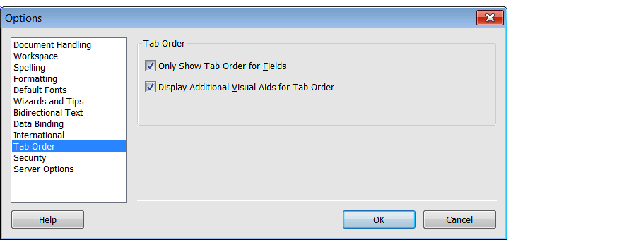 AEM Forms Designer Options for Tab Order