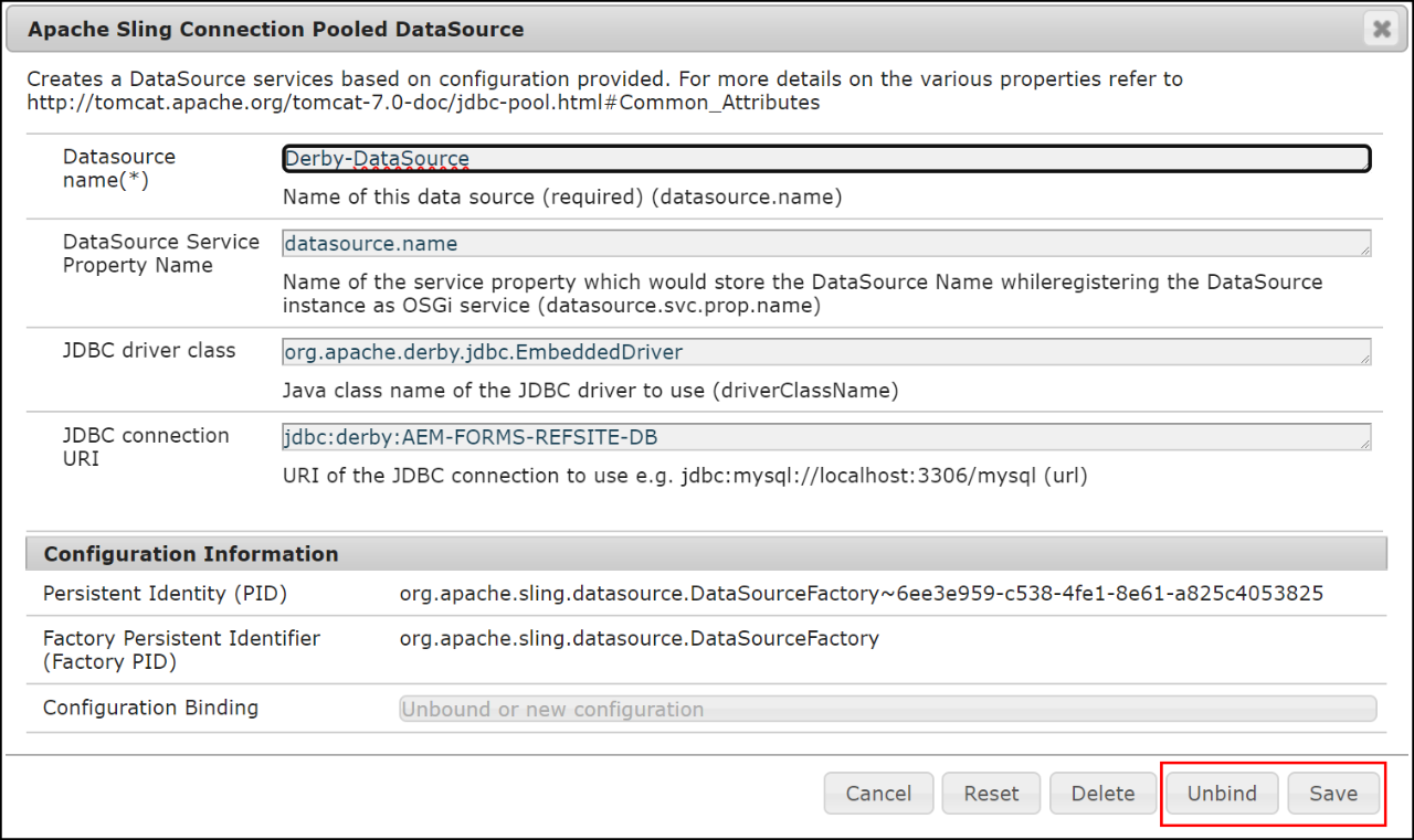 Screenshot showing an AEM Datasource