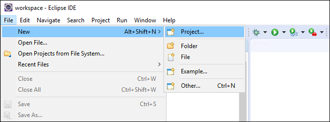 Screenshot of the Eclipse IDE with the New Project Wizard