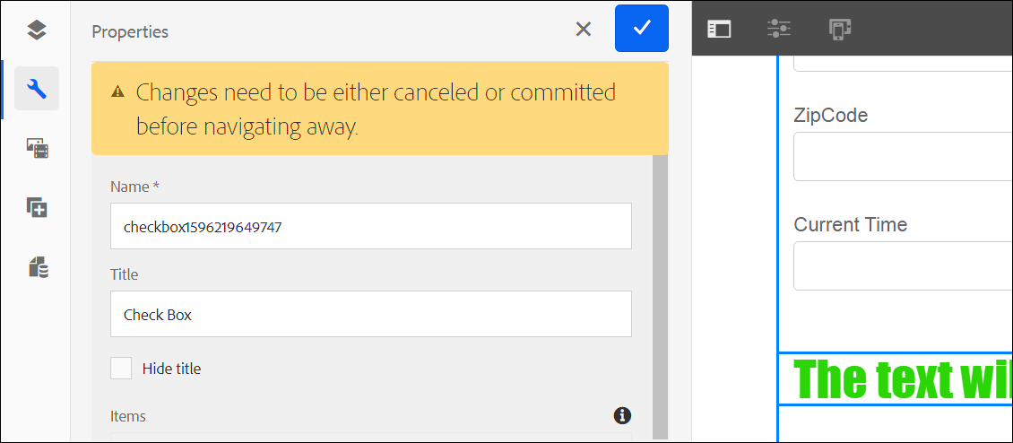 The Done button is missing in Adobe AEM Forms
