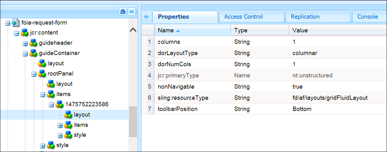 Number of Columns property is missing in AEM Forms. This images shows the correction.