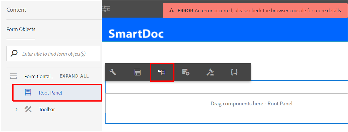 AEM Forms adaptive form template error unable to create child panels